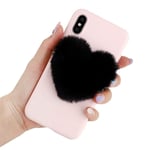 Pepmune Compatible with Samsung Galaxy A50 Phone Case Girls Women Cute 3D Faux Rabbit Heart-Shaped Black Pompom Fluffy Case Soft Protective Pink Silicone Cover for Samsung Galaxy A50