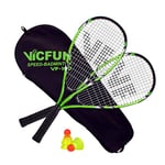 VICFUN Speed-Badminton 100 Set - 2 raquettes de badminton, 3 balles et un sac de badminton de première qualité noir/vert