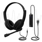 USB Headset with Microphone for PC Laptop, Adjustable Noise Cancelling Business Office Headsets, 2 M Length Headphones with In-Line Control