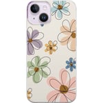 Apple iPhone 14 Plus Transparent Mobilskal Tecknade Blommor