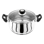Judge Vista JJ37A Stainless Steel Large Casserole Pot with Twin Handles 24cm 4L, Shatterproof Vented Glass Lid, Induction Ready, Oven Safe, 25 Year Guarantee
