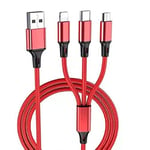 Tec-Digi Multi Charger Cable, 1.2M Nylon Braided 3 In 1 Multi USB Charging Cable Micro USB Type C Phone 13 12 11 X XR 8, Android Galaxy S21 S20 S10, Sony, Nokia, Kindle, LG