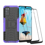HAOTIAN Case for OPPO A52 /A72 /A92 Case and 2 Screen Protector, Rugged PC/TPU Double Layer Hybrid Armor Cover, Anti-Scratch PC Back Panel + Shockproof TPU Inner + Foldable Holder. Purple