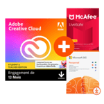 Pack Adobe Creative Cloud All Apps - Etudiants/Enseignants + Microsoft 365 Personnel + McAfee LiveSafe - 1 an