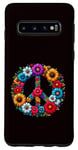 Coque pour Galaxy S10 Signe de la paix coloré fleurs hippie rétro années 60 70 pour femme