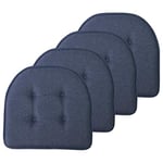 Sweet Home Collection Chair Cushion Memory Foam Pads Tufted Slip Non Skid Rubber Back U-Shaped 17" x 16" Seat Cover, Denim Blue 4 Count