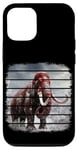 iPhone 15 Pro Retro black and red woolly mammoth on snow, clouds, art. Case