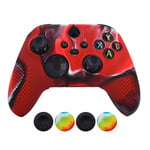 Skin for Xbox Series Controller,Hikfly Cover Compatible with Xbox Series X/S Controller Grips Case Non-Slip Studded Silicone Controller Cover with 4pcs Thumb Grips Caps(CamoRed)