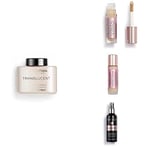 Makeup Revolution, Perfect Base Face Bundle, Conceal & Define C5 / F5 Concealer & Foundation, Translucent Loose Baking Powder and Glow Fixing Spray