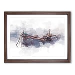 Stranded Boat In The Mist In Abstract Modern Art Framed Wall Art Print, Ready to Hang Picture for Living Room Bedroom Home Office Décor, Walnut A2 (64 x 46 cm)
