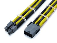 Shakmods 6+2 Pin PCIE GPU Graphics Card Sleeved Extension Cable 30cm + 2 Cable Combs (Yellow & Black)