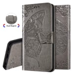IMEIKONST Samsung A40 Case Elegant Embossed Flower Card Holder Bookstyle wallet PU Leather Durable Magnetic Closure Flip Kickstand Cover for Samsung Galaxy A40 Butterfly Grey SD