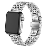 DEALELE Strap Compatible with iWatch 38mm 42mm 40mm 44mm, Stainless Steel 7 Beads Metal Replacement Bracelet for Apple Watch Series 6/5 / 4/3 / SE Women Men (Silver, 42mm/44mm)