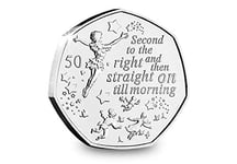 Fev's OFFICIAL IOM Mint: Peter Pan 2019 50p BUNC Coin, with Fev's COA, Care Advice and Cloth
