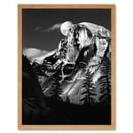 Moonrise Behind Half Dome High Contrast Black White Photograph Yosemite National Park Full Moon and Mountain Forest Landscape Art Print Framed Poster