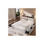 Hengmei - Lit Avec Tiroirs avec prise électrique et ports usb Tête de lit de rangement avec 4 tiroirs Cadre de lit en lin Lit double 160x200cm,
