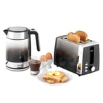 PROGRESS COMBO-5630 Ombre Glass Kettle & 2-Slice Toaster Breakfast Set - Black