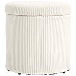 HOMCOM Pouf Rangement 32 L Pouf Salon Tabouret de Coiffeuse en Velours côtelé avec Couvercle et Pieds en Acier, Repose Pied Rond jusqu'à 120 kg, pour Couloir, Chambre, Salon, Beige