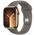 Apple Watch Series 9 (GPS + Cellular) 45mm - Gold Stainless Steel Case with Clay Sport Band - S/M (Fits 140mm to 190mm Wrists)