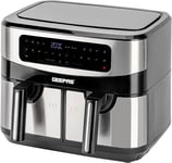 Geepas Dual Zone Air Fryer - 9L XL Capacity, 2 Drawers, 10-In-1 Cooking Presets,