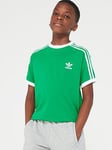 Boys, adidas Originals Kids 3-Stripes Tee - Green, Green, Size 13-14 Years