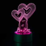 Valentines Day 3D Optical Double Heart Balloon Night Light USB 7 Colors Change Sleep Lamp Double Heart Led Night Lamp Touch Lamp for Lover Wife Boyfriend Girlfriend Decoration Valentine's Day Gift