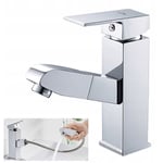 Auralum - Mitigeur lavabo chromé douchette acier inoxidable levier unique eau chaude et froide avec tuyaux inclus robinet chromé salle de bain