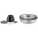 Tefal Ingenio Easy ON Pots & Pans Set, 13 Pieces, Stackable, Removable Handle, Space Saving, Non-Stick, Non Induction, Black, L1599243 & Ingenio Stainless Steel Steamer with Glass Lid