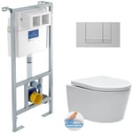 Villeroy & Boch Pack WC Bâti-support + WC Swiss Aqua Technologies sans bride et fixations invisibles + Plaque chrome mat (ViConnectSATrimless-3)