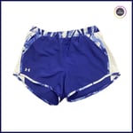 Under Armour UA HeatGear Ladies Women Printed Blue Running Shorts Hot Pants - S