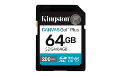 Kingston Technology Canvas Go! Plus, 64 Gb, Sdxc, Klass 10, Uhs-I, 200 Mb/S, Class 3 (U3)