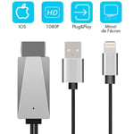 TECHSTICK® Adaptateur MHL vers HDMI Câble Lightning vers HDMI HD 1080P pour iPhone 11-11 Pro-11 Pro Max-XR-XS-XS Max-8-8 Plus-iPad