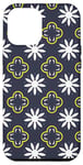 Coque pour iPhone 14 Pro Max Slate Gray White Yellow Midnight Blue Flower Moroccan Mosaic