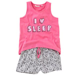 Cozy N Dozy Girls Shortie Pyjamas I Love Heart Sleep Vest Style Pink 9-13yrs