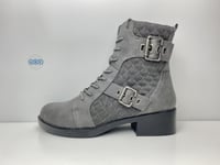 Rocket Dog Pearly Grey Canvas Buckle Quilted Ankle Biker Boots UK Size 7 EUR 40