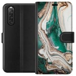 Sony Xperia 10 V Svart Plånboksfodral Grön / Guld marmor