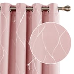 Deconovo Coral Pink Curtains Eyelet Blackout Curtains Silver Wave Line Foil Printed Curtains for Living Room Coral Pink W52 x L72 One Pair