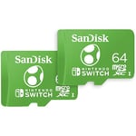 SanDisk 64 Go microSDXC Carte, pour Les Consoles Nintendo Switch Consoles, édition Yoshi, jusqu'à 100 Mo/s, Produit Soul Licence Nintendo, UHS-I, Class 10, U3, Offre Duo (Comprend 2 Cartes)
