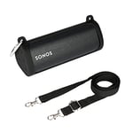 Khanka Silicone Case for Sonos Roam/Roam SL Portable Wireless Speaker, with Shoulder Strap and Carabiner. (Black)