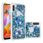 COTDINFORCA case for Samsung Galaxy A11 Shell Bling, Samsung M11 Case Liquid Glitter Sparkle Floating Antichoc Protective Silicone TPU Cover for Galaxy M11 / A11 Blue Butterfly YB.