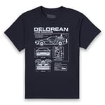 T-Shirt Homme Retour vers le Futur - Schéma de la DeLorean - Bleu Marine - XXL