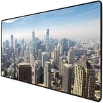 Mouse Pad Gaming Functional Cityscape Thick Waterproof Desktop Mouse Mat Aerial View of Chicago USA Tall Buildings Contemporary Architecture Skyscrapers,Blue White Non-slip Rubber Base
