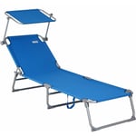 Chaise longue pliable transat avec pare-soleil facile à transporter bain de soleil pour plage jardin camping Bleu
