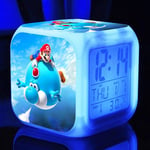 Super Mario Bros Alarm Clock Customize Picture Wake Up Light USB Powered Kids LED Clock Cartoon Night Light Flash 7 Color Changing Digital Clock Electronic Desk Clock D