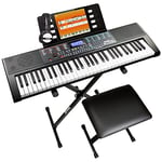 Rockjam 61-Key Keyboard Piano Kit with Keyboard Stand, Piano Bench, Headphones, Piano Note Stickers & Lessons, RJ660-SK, Black