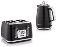 Swan Elegance1.7L  Kettle & 4 Slice Toaster SET Textured Black -Gloss Finish