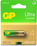 GP Ultra Alkaline G-TECH AA/LR6 Batterier Svanemærket 4-Pak