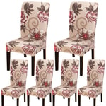 BCKAKQA Floral Dining Chair Covers Set of 6 Peony Dining Chair Slipcovers Soft Stretch Spandex Removable Washable Chair Seat Covers for Dining Room Wedding Banquet Party Decoration (Khaki)