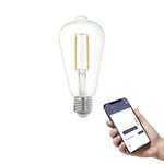 EGLO connect.z Smart Home E27 LED filament light bulb, ST64, ZigBee, app and voice control, dimmable, neutral white, 806 lumen, 6 watt, vintage lightbulb transparent