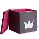 LOVE IT STORE IT - Boîte de Rangement en Tissu Résistant - Pliable avec Couvercle - Renfort Bois - Compatible Kallax - 33x33x33 cm - Gris Motif Couronne